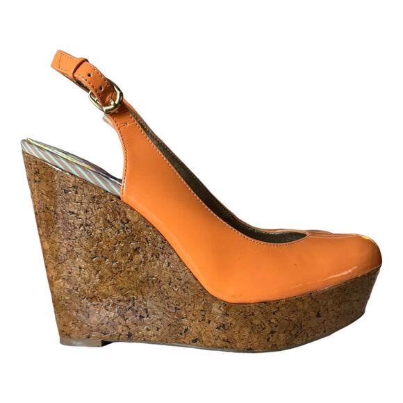 Sam Edelman Mallory Cork Wedge orange slingback size 7.5 - Picture 2 of 13